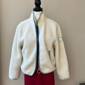 Ivory Ella - Chloe Sherpa Full Zip Jacket Cream w/ Teal Lining, Size Medium